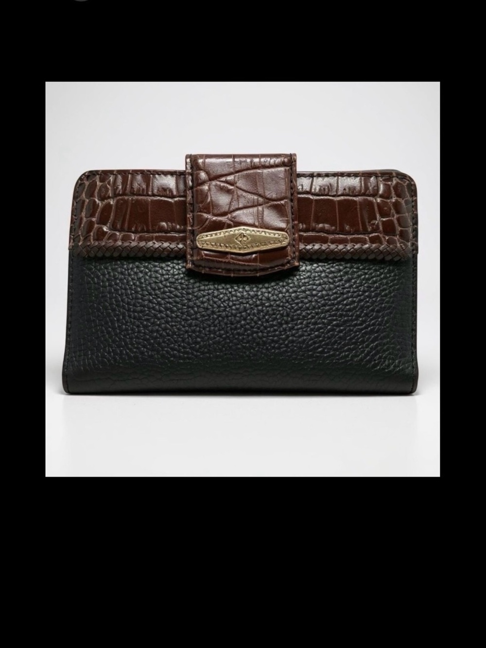 Brighton Vintage Leather Croc Wallet Embossed Brown Black Bi-Fold Checkbook